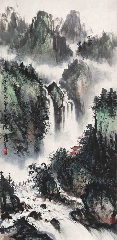 陈子毅 黄山飞瀑 立轴